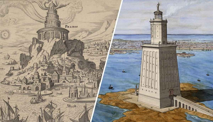 Ngọn hải đăng Alexandria, còn được gọi là Pharos của Alexandria, được xây dựng vào khoảng năm 280 trước Công nguyên theo lệnh của pharaoh Ai Cập Ptolemy II Philadelphus (người sinh ra ở Macedonia), chủ yếu để hướng dẫn các con tàu ra vào bến cảng một cách an toàn. Ảnh: thecollector.com.