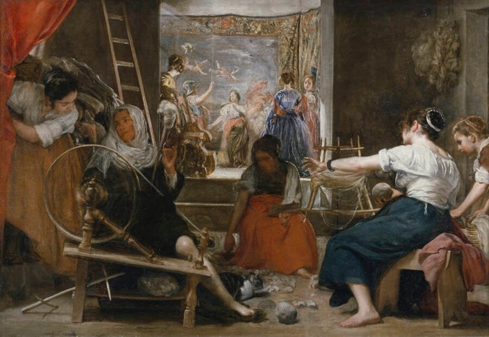 Arachne khoe khoang sẽ giành chiến thắng trước nữ thần Athena nếu có một cuộc thi dệt vải. Bị xúc phạm bởi lời thách thức của một phụ nữ phàm trần nhỏ bé, Athena cải trang thành một bà lão và đến nơi làm việc của Arachne. Ảnh: Museo del Prado.