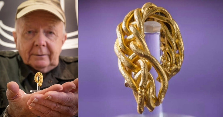 Ông Clucas cho biết việc tìm thấy chiếc vòng tay bằng vàng từ Thời đại Viking là một khám phá "đặc biệt" nhất trong hàng chục năm đam mê săn tìm kho báu bằng máy dò kim loại. Ảnh: Manx National Heritage.