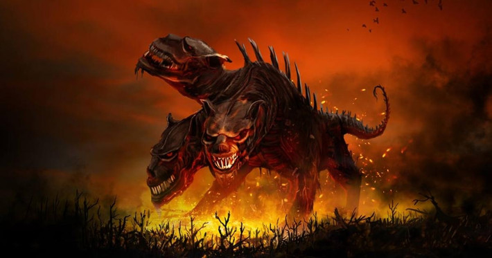 Chó 3 đầu có tên Cerberus được nhắc đến nhiều trong thần thoại Hy Lạp. Quái vật đáng sợ này được mô tả canh giữ cổng địa ngục do thần Hades cai quản. Ảnh: Ancient Origins.