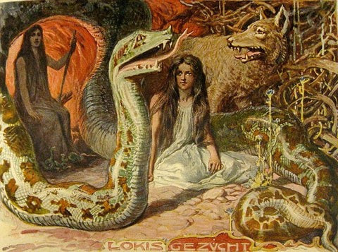 Trong khi đó, sói Fenrir được lớn nhanh như thổi và sức mạnh gia tăng theo cấp số nhân. Chỉ có thần dũng cảm Tyr mới dám nhận nhiệm vụ trông coi con sói khổng lồ, hung dữ và đáng sợ này. Ảnh: Public Domain.