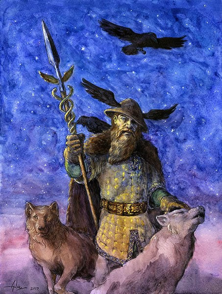 Thần thoại Bắc Âu có mô tả về việc thần Odin sở hữu một cặp sói (tên là Freki và Geri) và một cặp quạ (tên là Huginn và Muninn). Những con quạ và sói này giúp thần Odin quan sát mọi việc để từ đó biết được những điều xảy ra trên thế giới. Ảnh: Aubrey Brown.