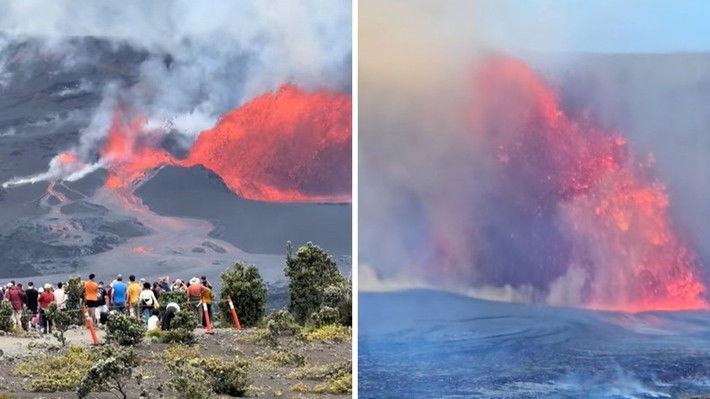 Đợt phun trào của núi lửa Kilauea lần này kéo dài 13 tiếng đồng hồ. Đây là đợt phun trào dung nham thứ 32 kể từ tháng 12/2024, thời điểm núi lửa bắt đầu phun trào. Ảnh: TikTok.