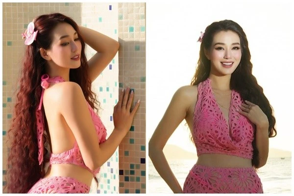 Khánh My khoe vóc dáng đồng hồ cát với bikini và váy lưới