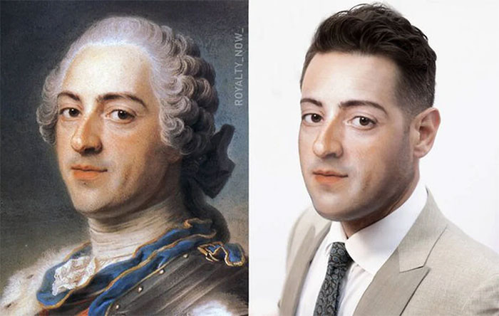 Vua Louis XV của Pháp vẫn cực kỳ lịch lãm và điển trai trong bộ Âu phục hiện đại.