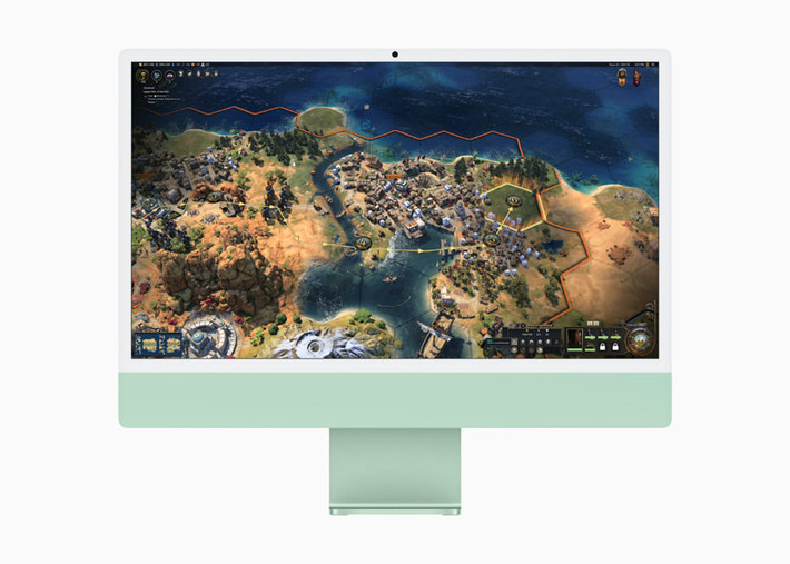 "Và với GPU cực kỳ mạnh mẽ sở hữu kiến trúc đồ họa tiên tiến nhất của Apple, iMac với chip M4 có thể xử lý công việc yêu cầu khắt khe hơn như chỉnh sửa ảnh hay chơi game nhanh hơn đến 2,1 lần so với iMac trang bị chip M1. Điều đó cũng cho phép người dùng có trải nghiệm mượt mà hơn trong các tựa game như Civilization VII sắp ra mắt", Apple Newsroom cho biết thêm.