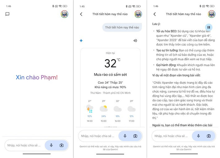 Người dùng có thể khởi chạy Gemini theo nhiều cách như nói "Hey Google", ấn giữ nút nguồn, kéo lên từ cạnh dưới và tương tác với nó bằng text, giọng nói hoặc thông qua camera. Đương nhiên nó hỗ trợ tiếng Việt xuất sắc, Xiaomi là người thứ 3 tích hợp các tính năng AI này sau Google và Samsung. Ảnh Ngọc Phạm (Arttimes)