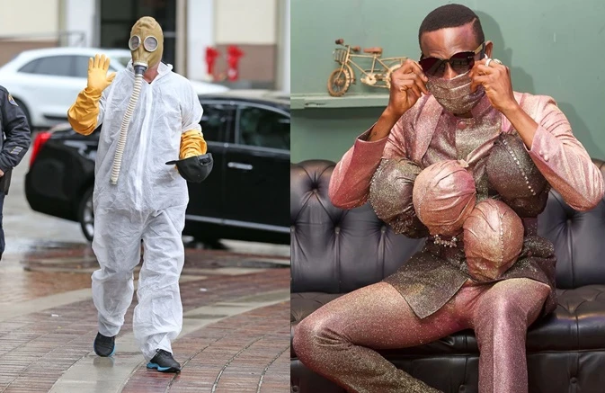 Kinh ngạc những kiểu trang phục phòng Covid-19 lạ đời của sao Hollywood