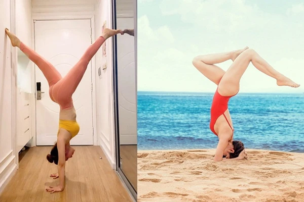 Mỹ nhân Việt sexy “nghẹt thở” khi thực hiện động tác yoga trồng cây chuối