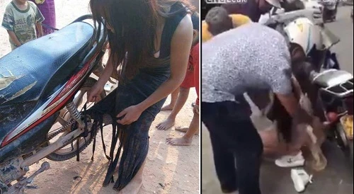 Mặc váy te tua đi xe máy, gái trẻ dính tai nạn