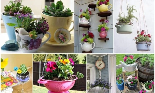 Chế chậu hoa trang trí từ vật dụng nhà bếp