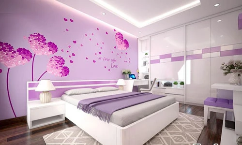 Phòng tân hôn ngập sắc tím của đôi uyên ương Hà Nội