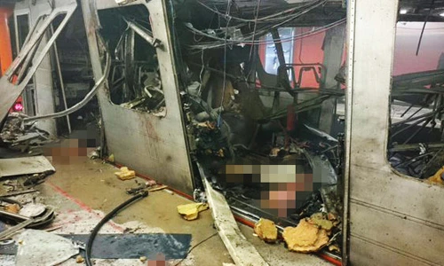 Cảnh hoang tàn trong ga tàu điện ngầm bị đánh bom khủng bố ở Bỉ