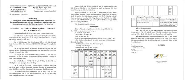 Quyết định phê duyệt KQLCNT Gói thầu Xây lắp, thuộc dự án Nâng cấp, sửa chữa Chợ Xuân Sơn. (Nguồn: MSC) anh-1-cd.jpg