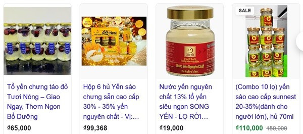 Yến chưng được rao bán trên chợ mạng. Ảnh chụp màn hình anh-1.jpg