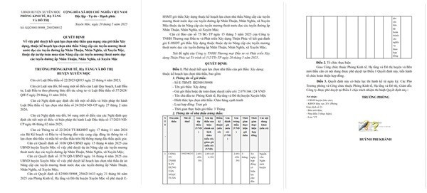 Quyết định phê duyệt KQLCNT gói thầu Xây dựng, thuộc dự án Nâng cấp các tuyến mương thoát nước dọc các tuyến đường ấp Nhân Thuận, Nhân Nghĩa, xã Xuyên Mộc. (Nguồn: MSC) anh-1.jpg