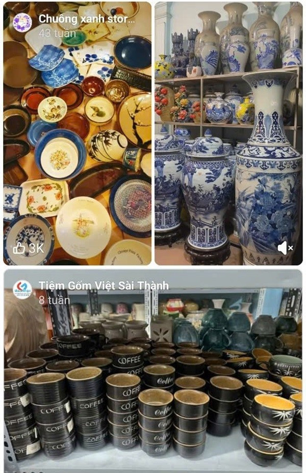 Gốm sứ được rao bán nhộn nhịp trên các nền tảng mạng xã hội. Ảnh chụp màn hình anh-1-gom-su-online.jpg
