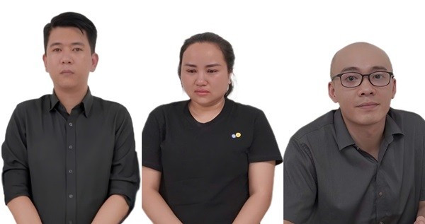 Các đối tượng (từ trái qua phải): Dương Tấn Long, Nguyễn Thị Hường, Nguyễn Minh Khải. Ảnh: Bộ Công an tham-my-1.jpg