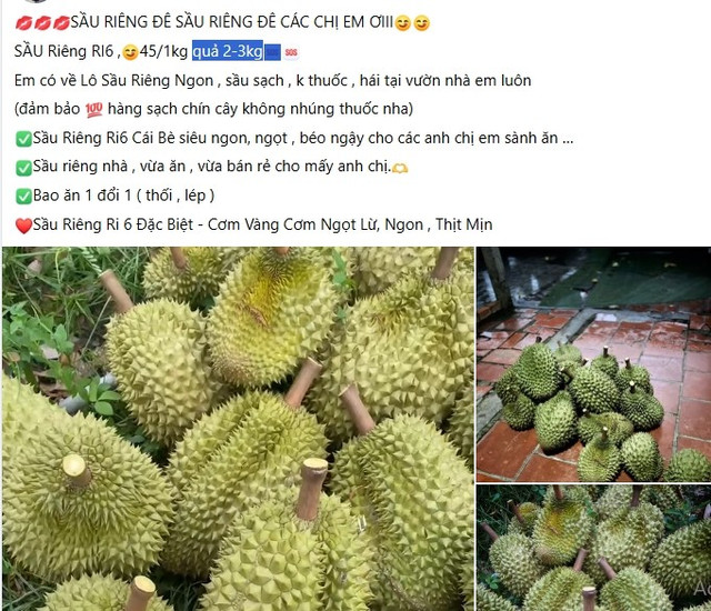 Sầu riêng Ri6 rao bán trên chợ mạng. Ảnh chụp màn hình sau-rieng1.jpg