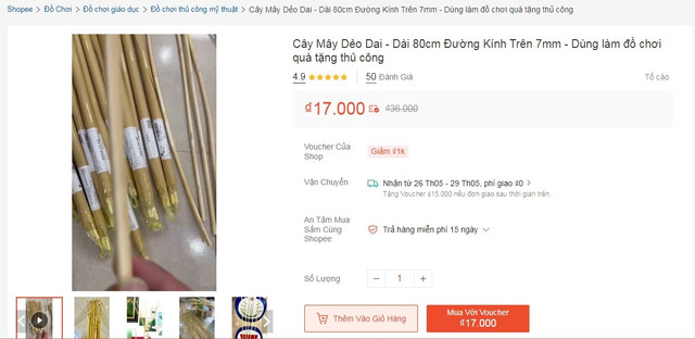 Roi mây bất ngờ thành sản phẩm hot trên chợ online. Ảnh chụp màn hình roi-may1.jpg