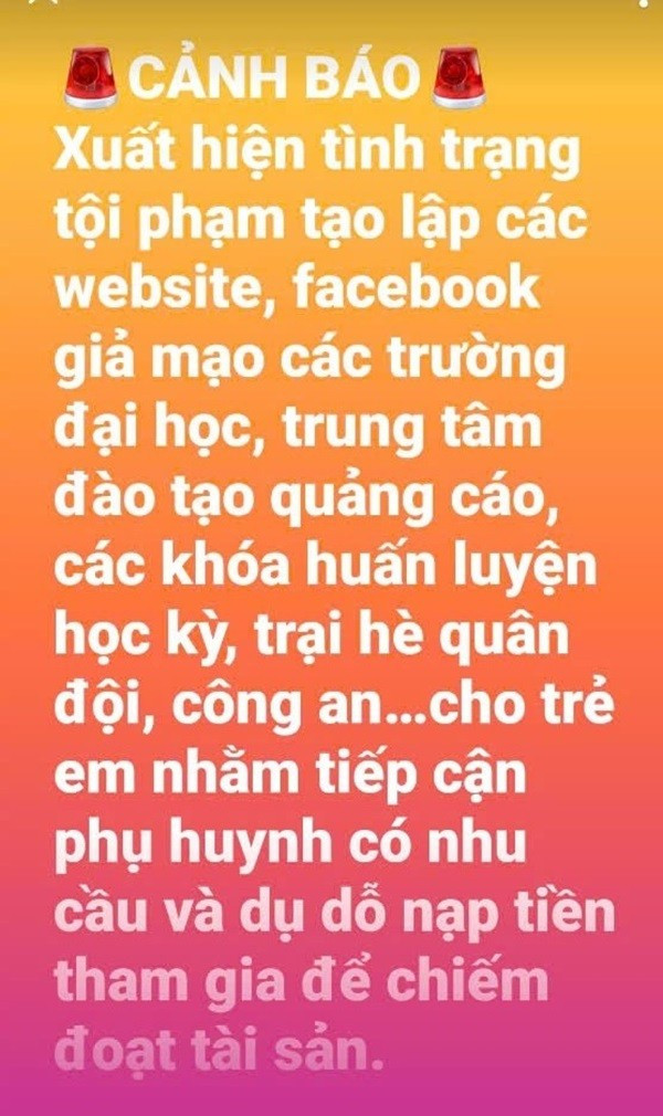 Thông tin cảnh báo trên trang Fanpage chính thức của Công an tỉnh Đồng Nai. (Ảnh chụp màn hình). anh-2-3.jpg