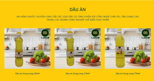Dầu ăn Song Long - loại dầu ăn đang được An Hưng Phước quảng bá, giới thiệu trên website. Ảnh chụp màn hình dau-an2.jpg
