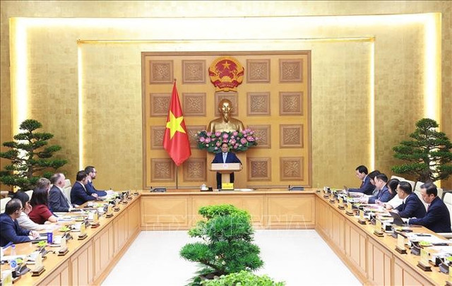 Thủ tướng Phạm Minh Chính phát biểu tại cuộc Tọa đàm với các doanh nghiệp Vương quốc Anh. Ảnh: Dương Giang/TTXVN thu-tuong5.jpg