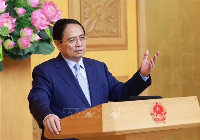 Thủ tướng Phạm Minh Chính phát biểu tại cuộc Tọa đàm với các doanh nghiệp Vương quốc Anh. Ảnh: Dương Giang/TTXVN thu-tuong4.jpg