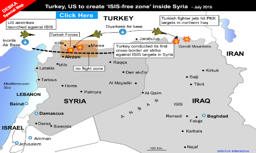 Vùng cấm bay (màu nâu) được thiết lập ở Syria. Vùng cấm bay (màu nâu) được thiết lập ở Syria.