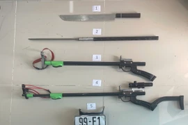 Hai thanh niên mang hung khí đi cướp chắn bùn xe máy