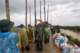 Hàng trăm người khẩn trương khắc phục sạt trượt đê bối ở Bắc Ninh