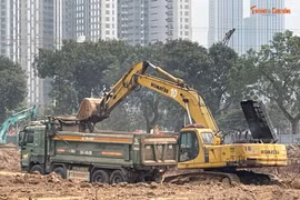 ‘Mục sở thị’ đại công trường hồ đầu mối Mễ Trì gần 400 tỷ ở Hà Nội