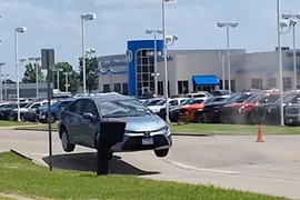 Toyota Corolla “biết bay” vì đường nứt do nắng nóng cực độ