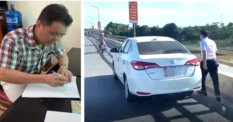 Anh D. tại cơ quan Công an và hình ảnh được cắt từ clip lan truyền trên mạng xã hội. 22231.jpg