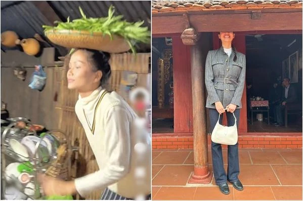 Catwalk ngay tại nhà sàn ở quê, H'Hen Niê trổ tài đội rau muống