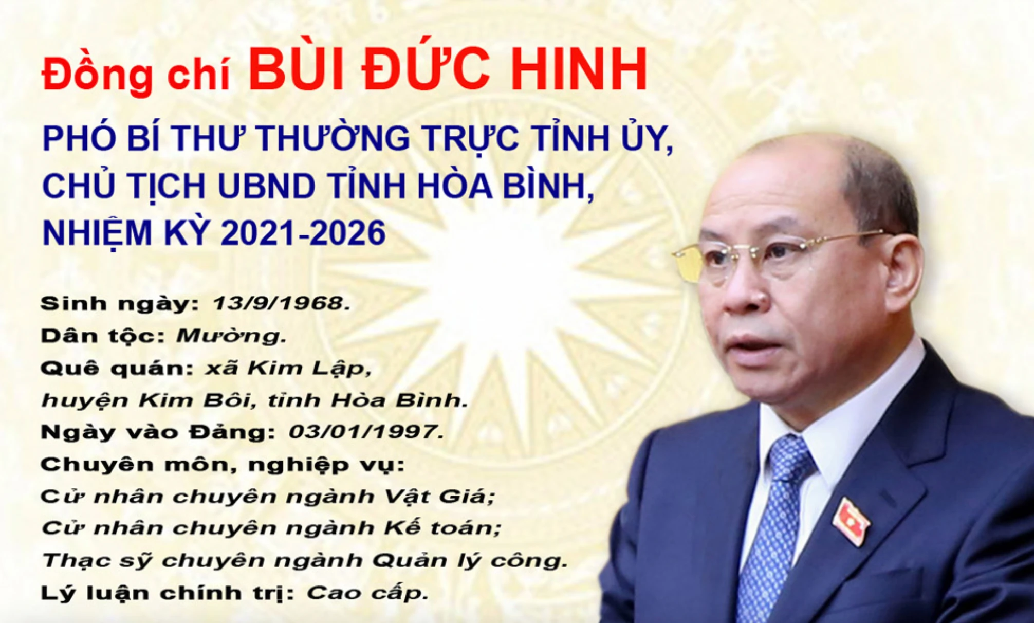 Chân dung Chủ tịch UBND tỉnh Hoà Bình Bùi Đức Hinh