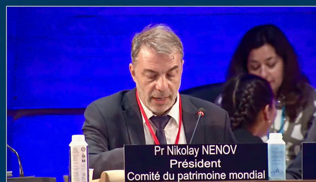 Giáo sư Nikolay Nenov (Bulgaria) - Chủ tịch Kỳ họp lần thứ 47 của Ủy ban Di sản Thế giới chính thức gõ búa công nhận Quần thể di tích và danh thắng Yên Tử - Vĩnh Nghiêm - Côn Sơn, Kiếp Bạc là Di sản Văn hóa Thế giới. 2.jpg