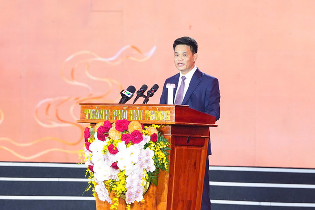 Chủ tịch UBND Thành phố Hải Phòng Lê Ngọc Châu phát biểu tại buổi Lễ. 12333.jpg