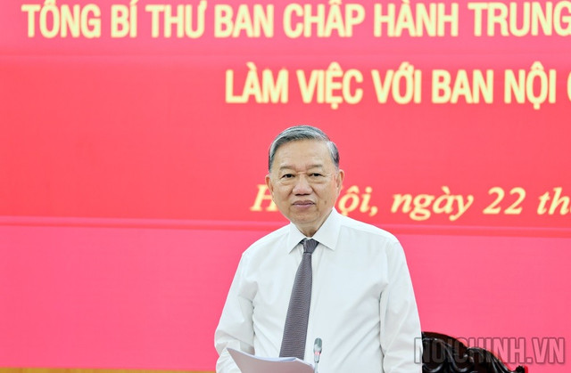 Tổng Bí thư Tô Lâm phát biểu tại buổi làm việc. Ảnh: Nội chính 90008.jpg