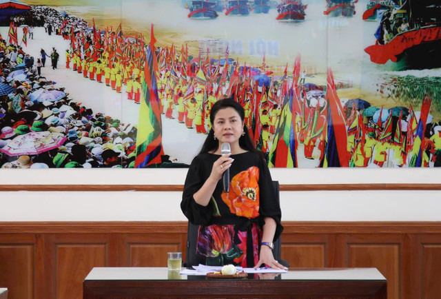 Bà Trần Thị Hoàng Mai, Giám đốc Sở Văn hóa, Thể thao và Du lịch TP Hải Phòng phát biểu tại buổi làm việc. 7886655.jpg