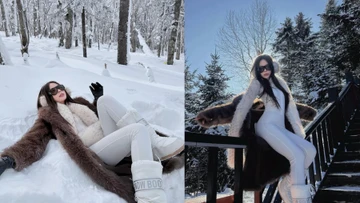 Tiktoker Ngân Hà diện đồ ôm sát khoe dáng 'đồng hồ cát' giữa tuyết trắng