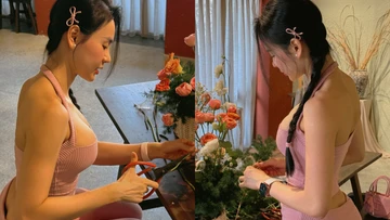 Hot girl gây chú ý với trang phục bó sát đi cắm hoa