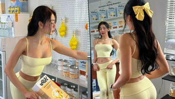 Hot girl phòng gym đốt mắt với trang phục bó sát đi siêu thị