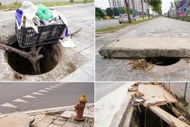 Hàng loạt hố ga không nắp trên tuyến đường mới mở ở Long Biên