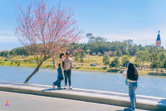 Xếp hàng 15 phút để check-in mai anh đào Đà Lạt