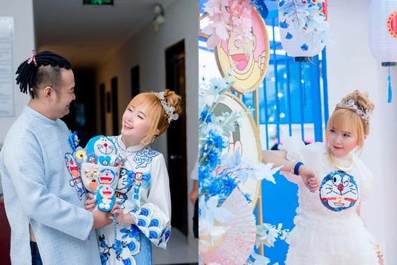 Đám cưới viral cõi mạng vì cô dâu chú rể mặc áo dài Doremon