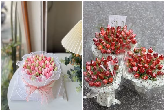 Quà 8/3: Hoa bánh kem tulip, hoa dâu tây lên ngôi