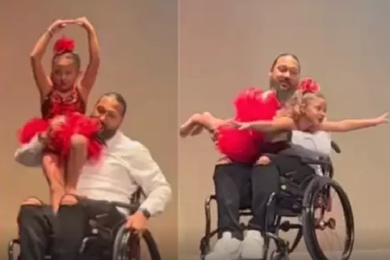 Xúc động khoảnh khắc bố ngồi xe lăn khiêu vũ cùng con gái nhỏ