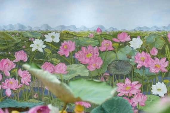 Chiêm ngưỡng bức tranh “Liên hoa tịnh cảnh” tại Lễ hội Sen Hà Nội 2024