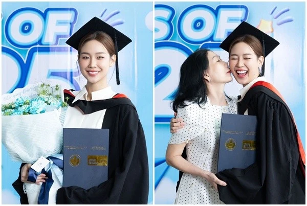 Hoa hậu Bảo Ngọc tình cảm bên mẹ khi nhận bằng tốt nghiệp